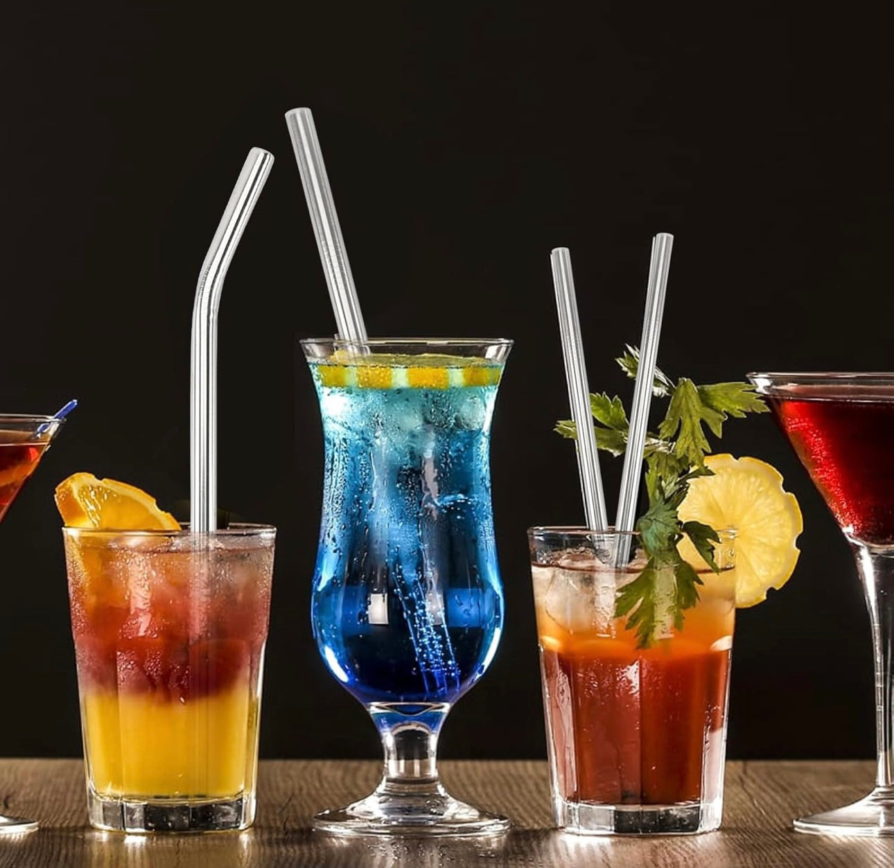 Eco friendly straight reusable stainless steel straw set of 4