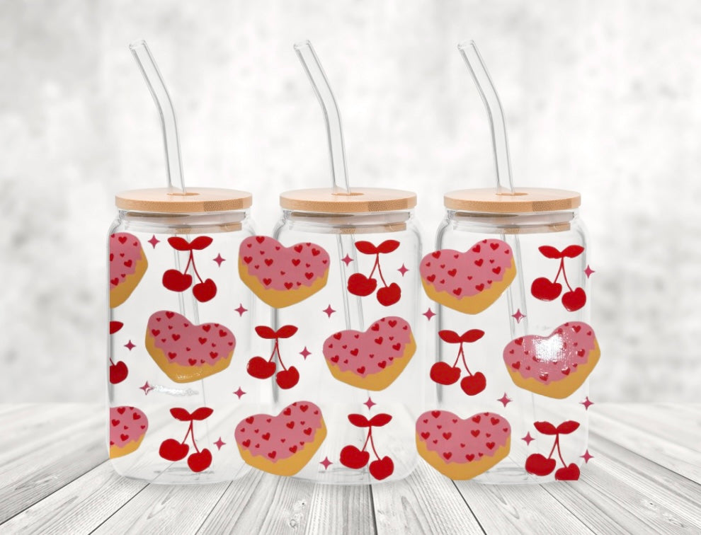 Donuts and cherries 16oz drinking glass