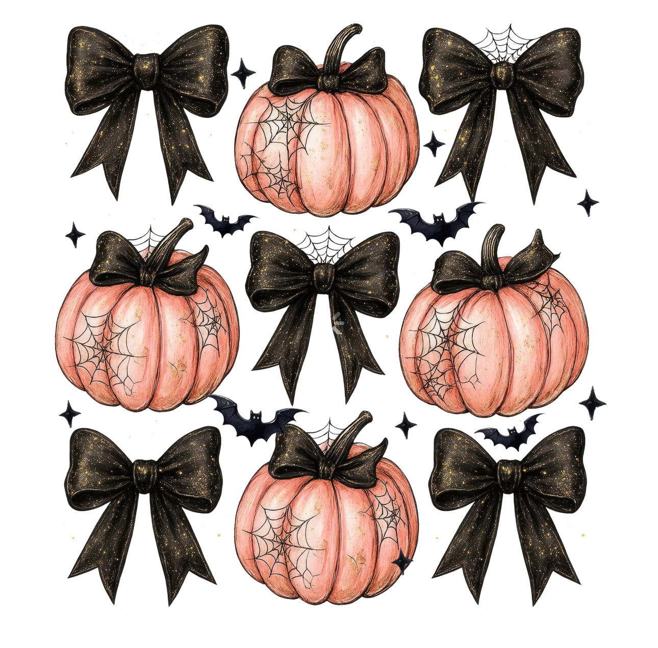 Bows and pumpkin large 10 inch DTF transfer