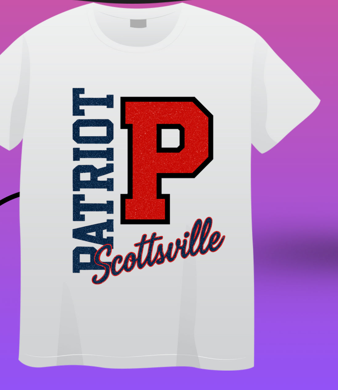Custom glitter patriots T-shirt (Scottsville)