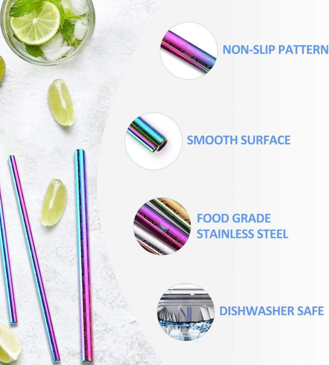 Eco friendly straight reusable stainless steel straw set of 4