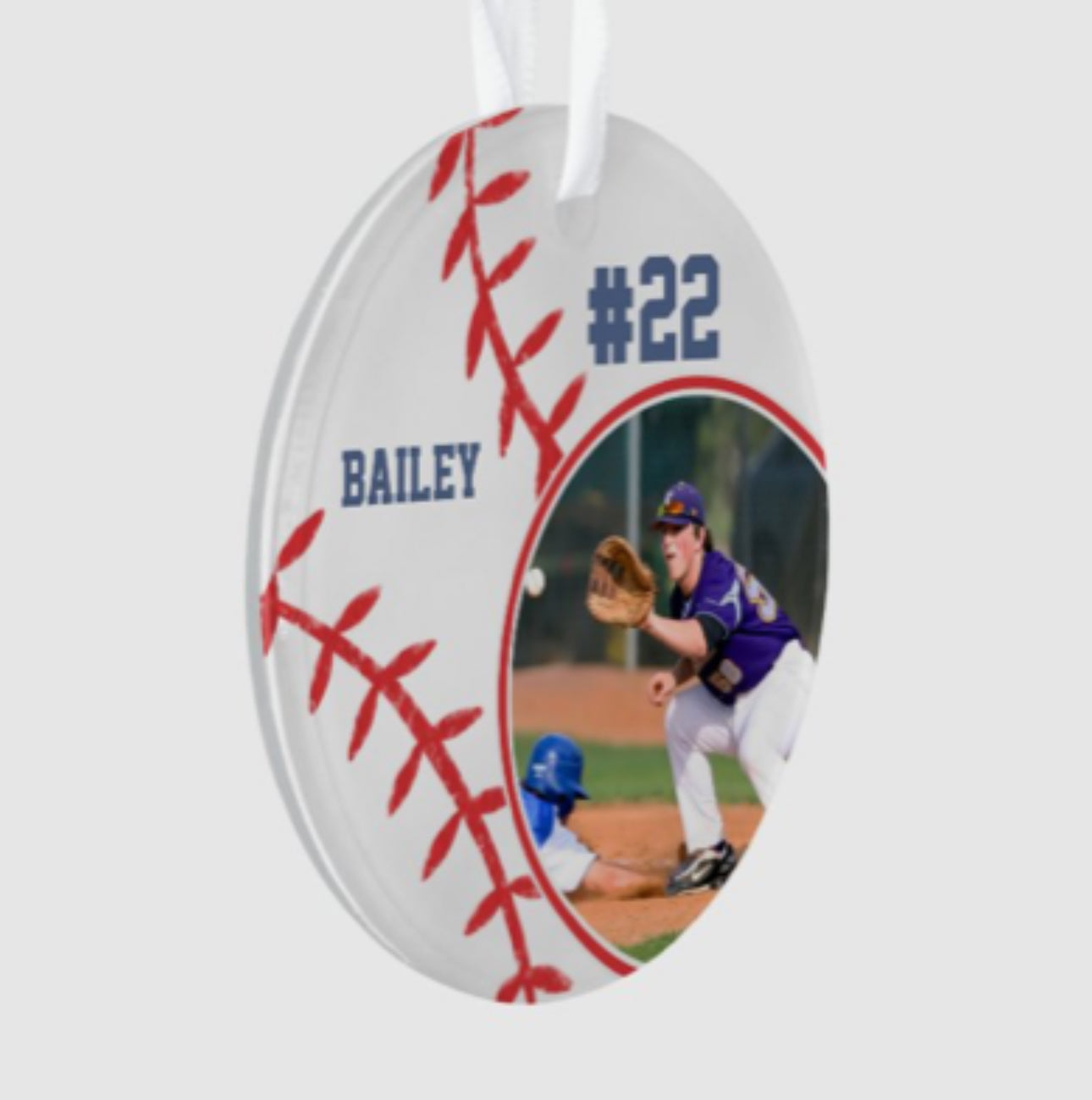 Custom baseball Christmas glass ornament