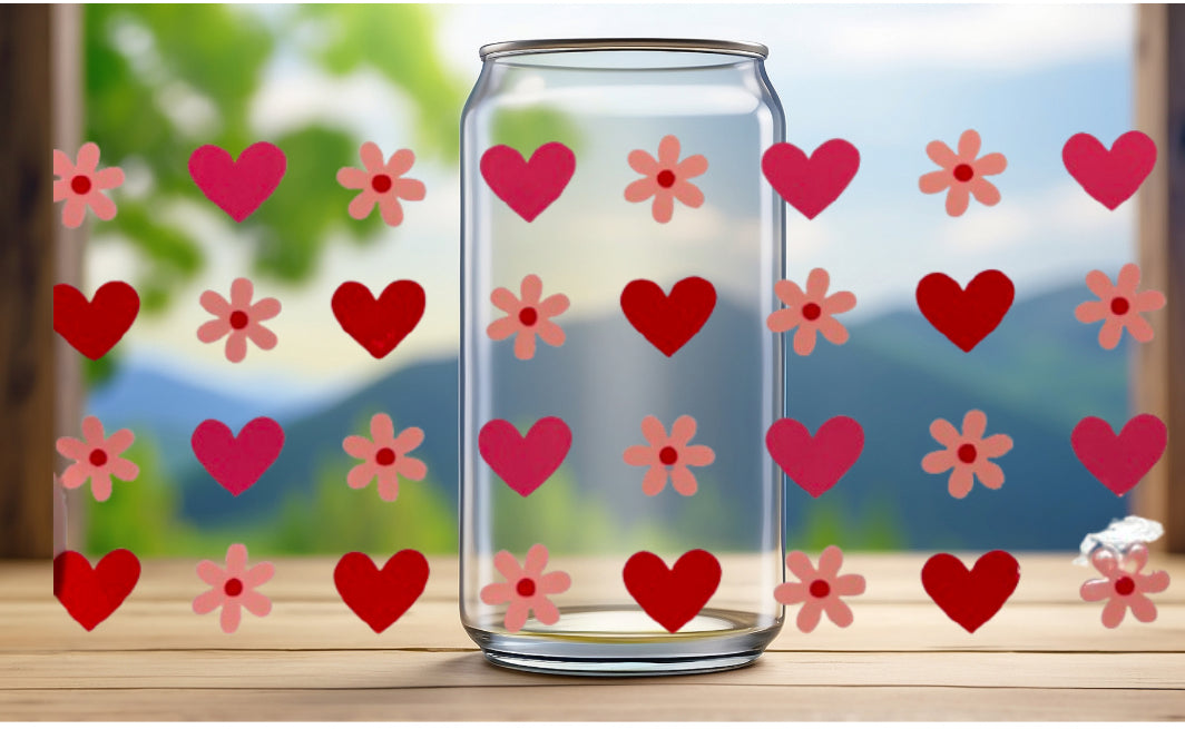 Hearts and flowers 16oz drinking glass