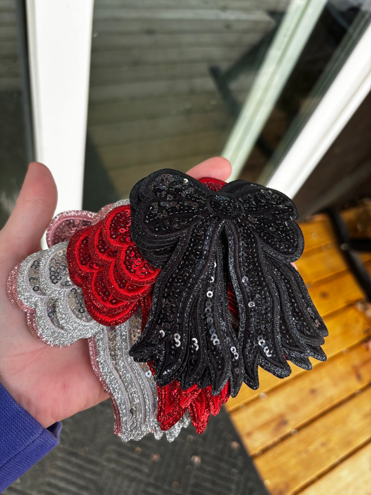 Black bow sequins iron on patch