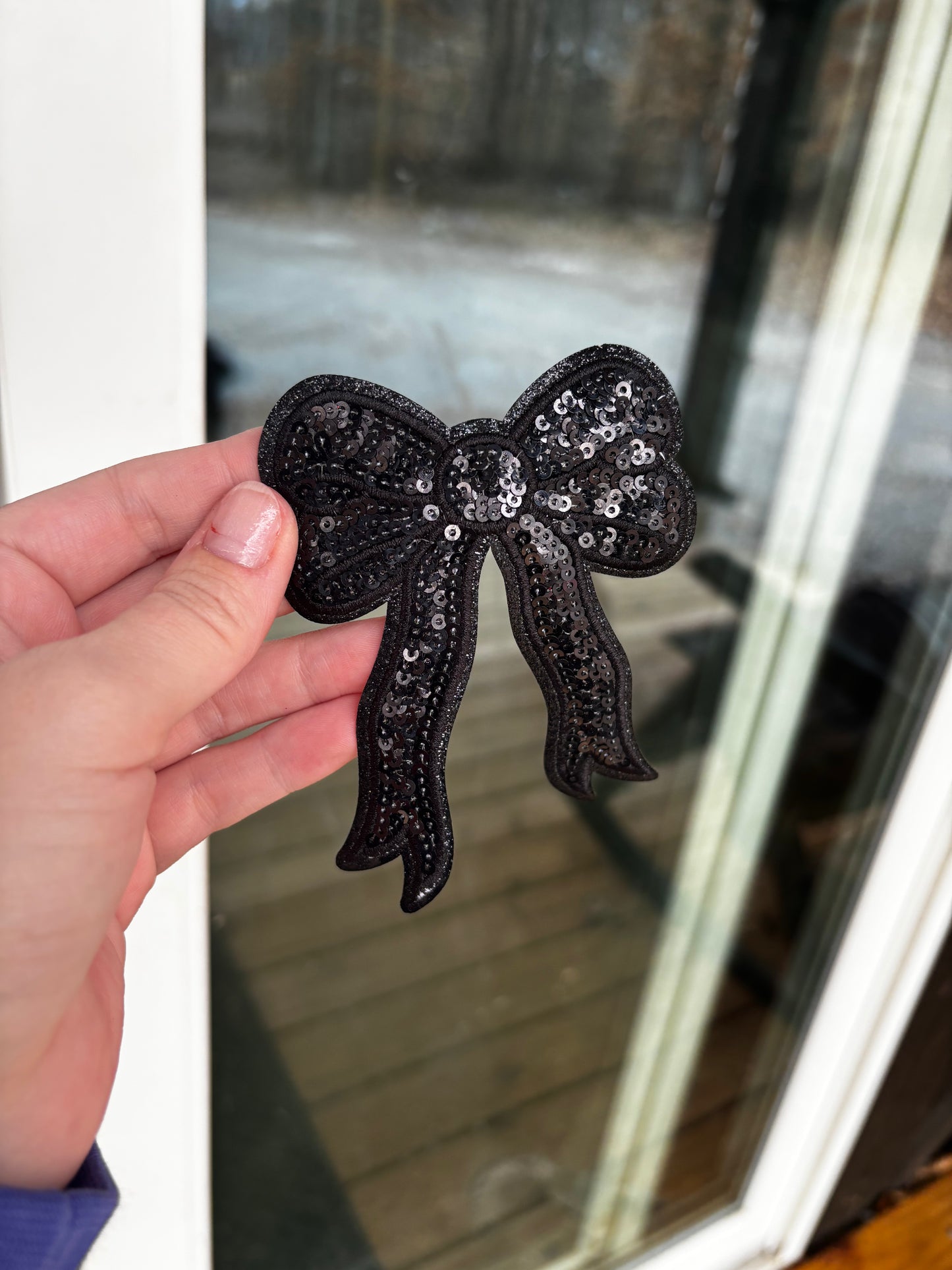 Black bow sequins iron on patch