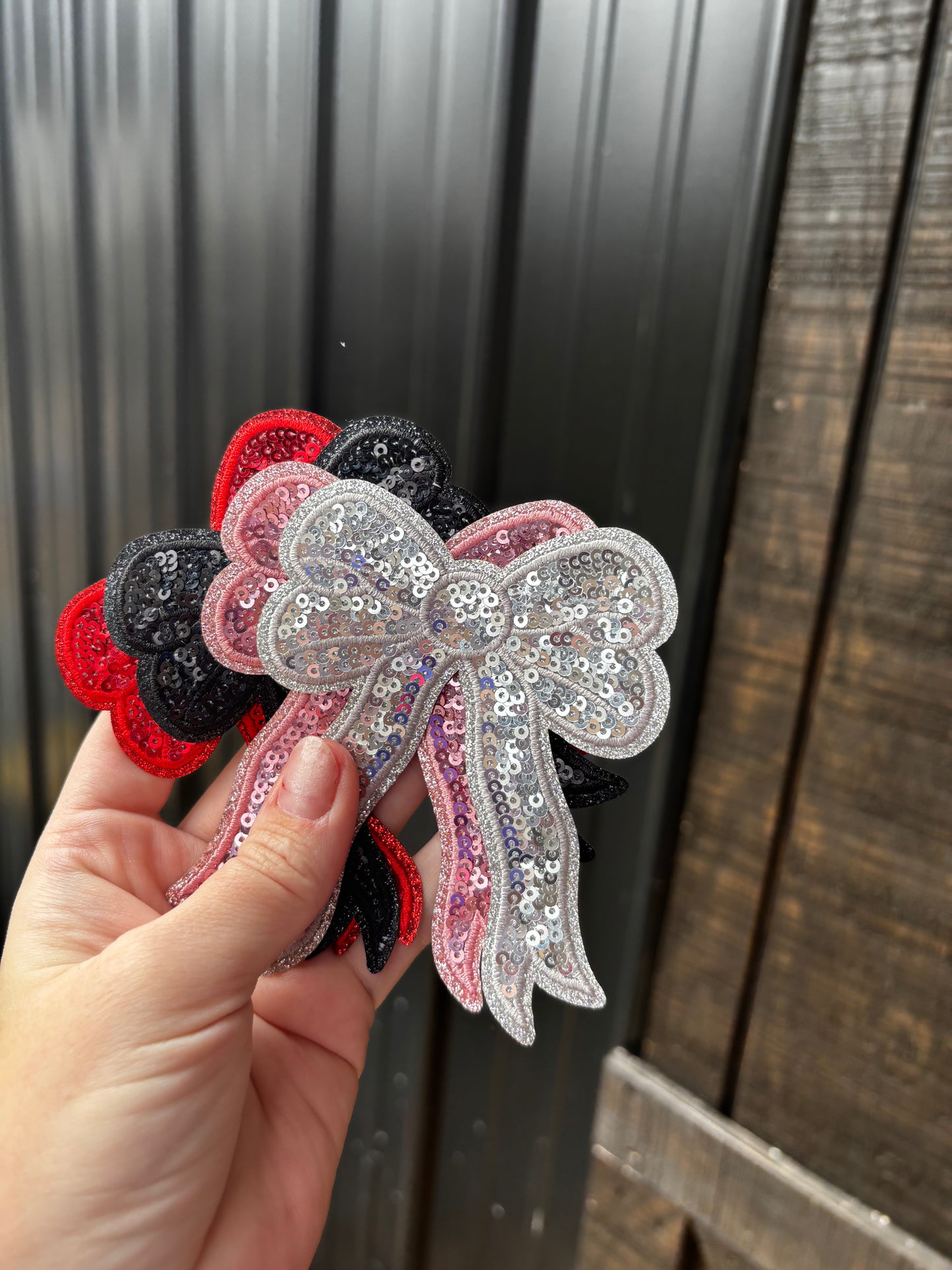 Silver bow sequins iron on patch