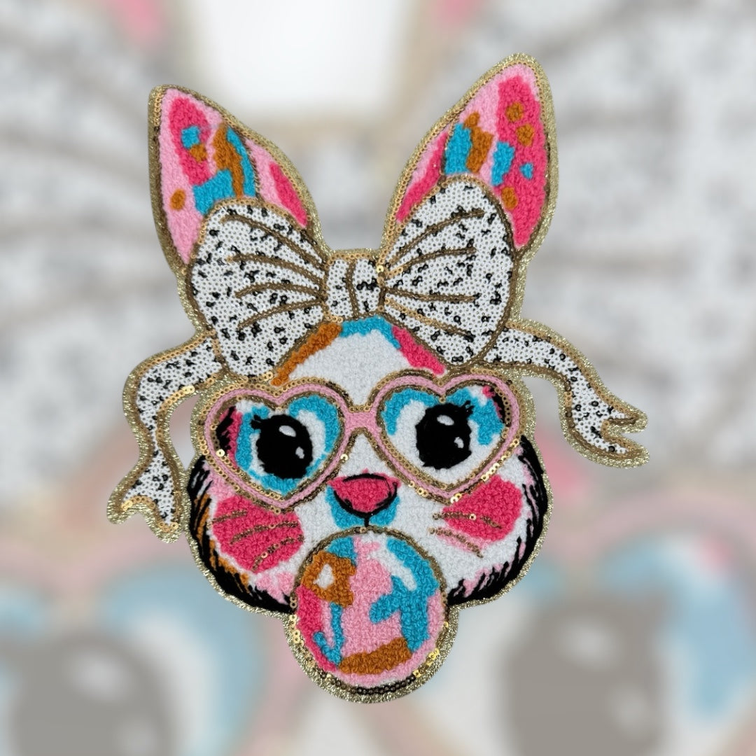Bubble bunny easter chenille iron on patch