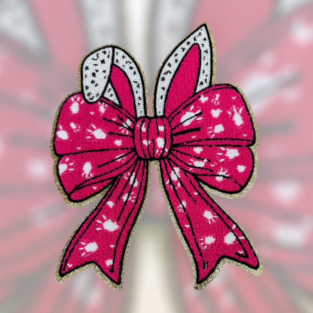 Easter bunny’s ears pink bow chenille iron on patch