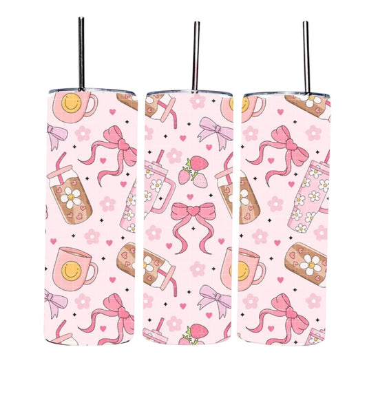 Pink coffee bow strawberry 20oz skinny tumbler