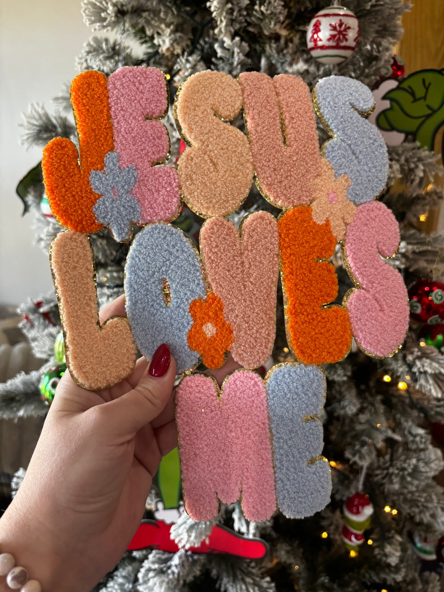 Jesus loves me Chenille iron on patch