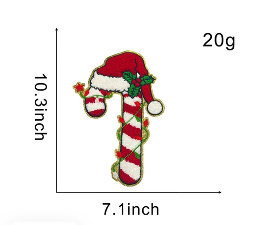 Candy cane with light and Christmas hat iron on patch