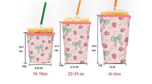 Flower strawberries and bows Reusable cup sleeve
