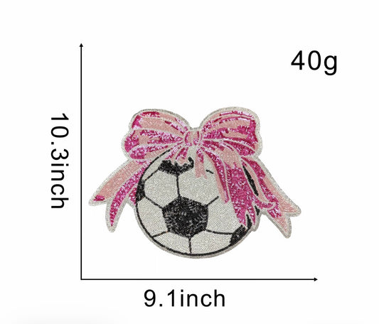 Soccer ball with bow sequins iron on patch