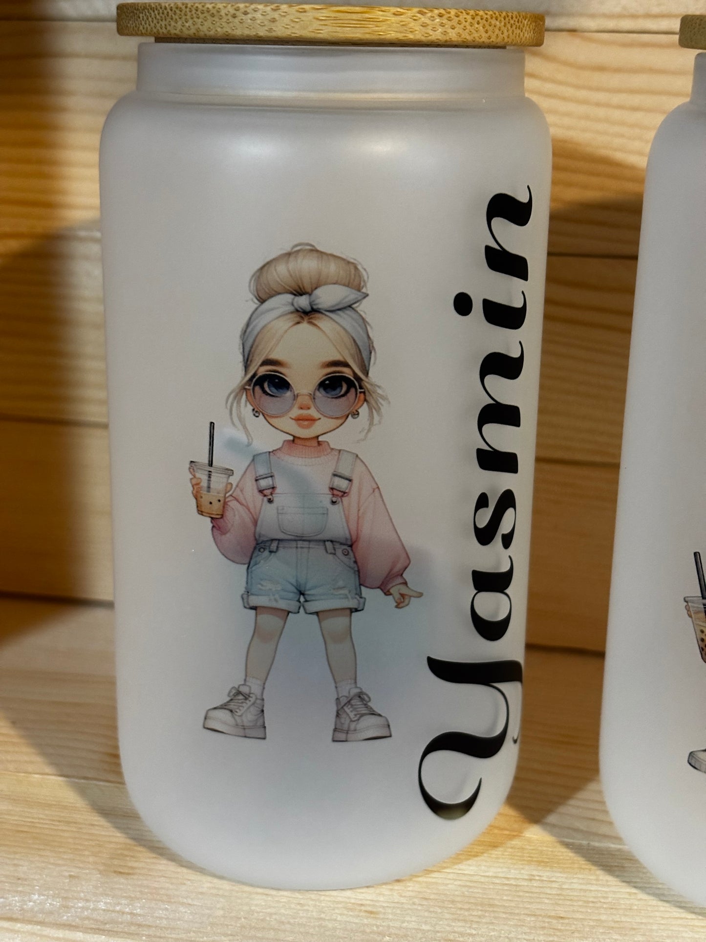 Custom character with name 16 oz frosted glass cups