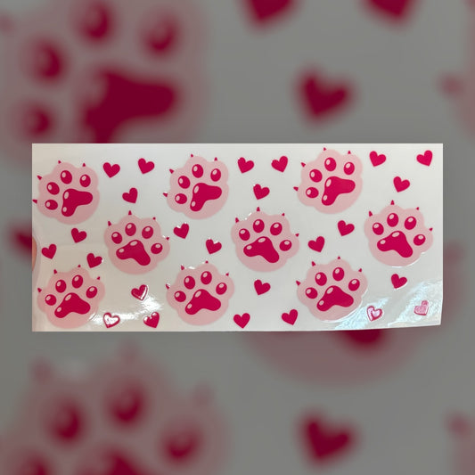 Pink dog paw and hearts UV DTF transfer sticker