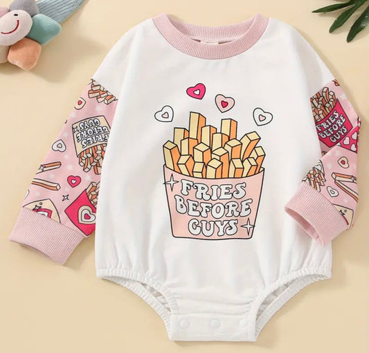 Fries before guys long sleeve bubble romper