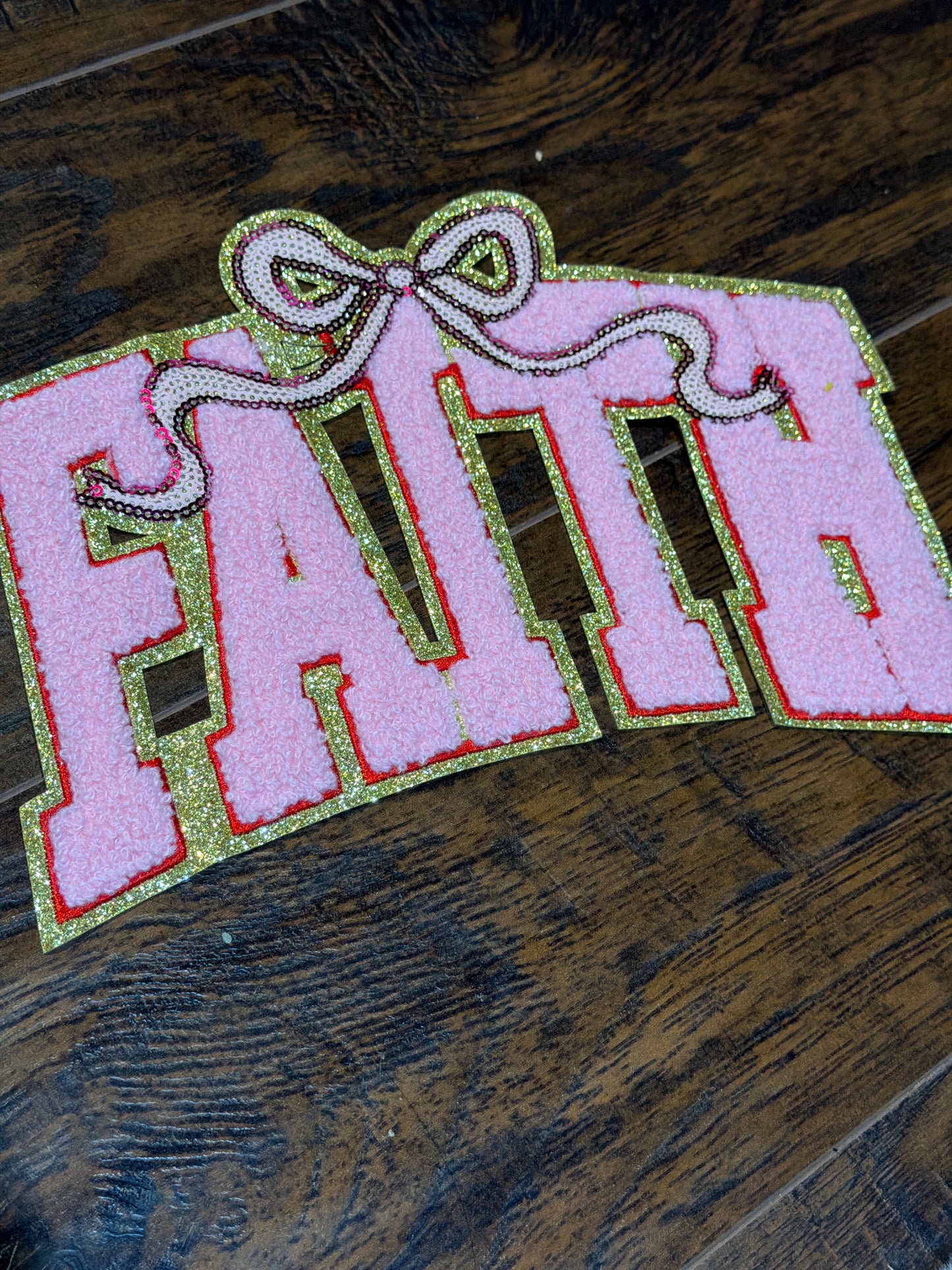 Pink faith iron on patch
