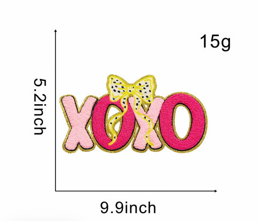 Valentines pink xoxo yellow poka-dot bow Iron on patch