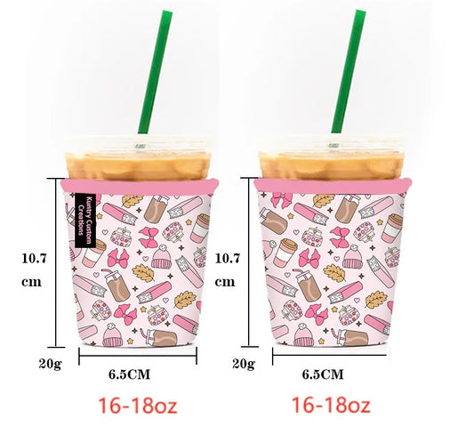 Coffee, books, bows and leaf fall Reusable cup sleeve