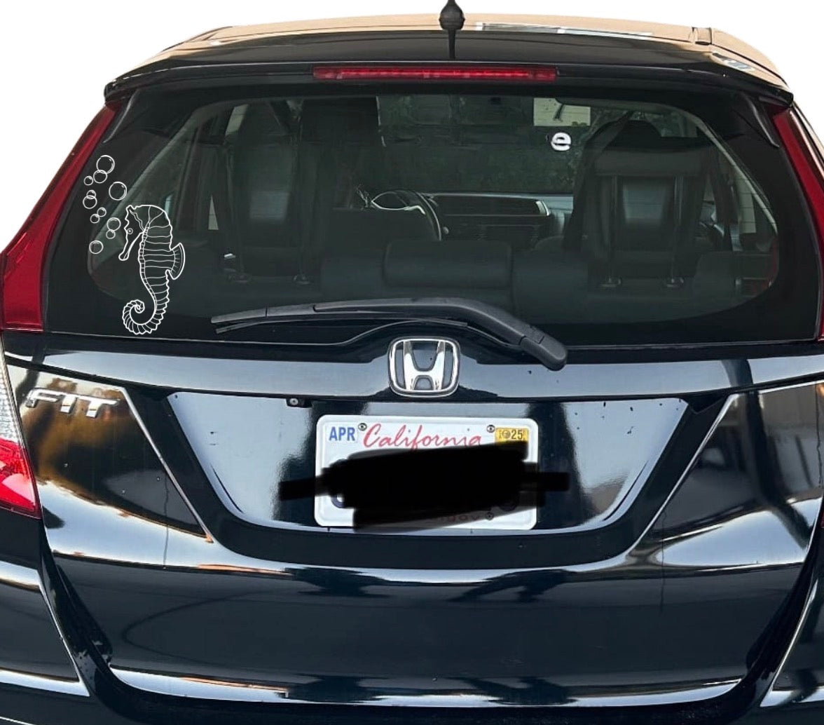 Seahorse with bubbles car window decal