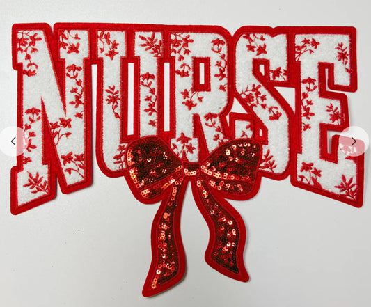 Red nurse sequins chenille iron on patch