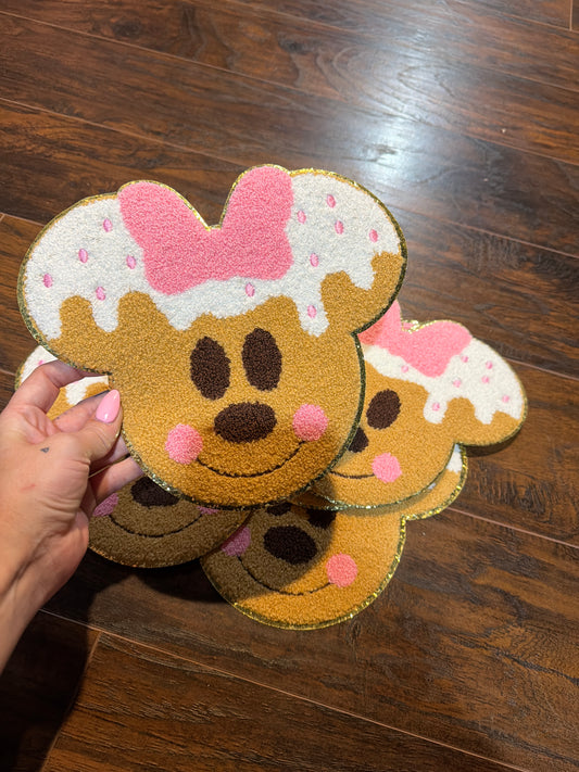 Christmas cookie bear with bow iron on patch