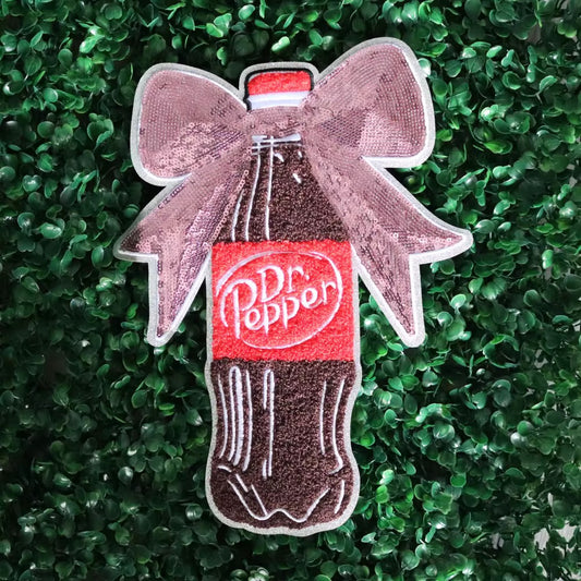 Dr Pepper with bow Sequins embroidered iron on patch