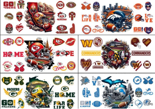 Football team UV DTF transfer sticker pack of 6