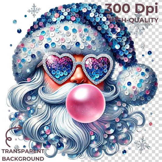 Cool santa blowing gum DTF transfer