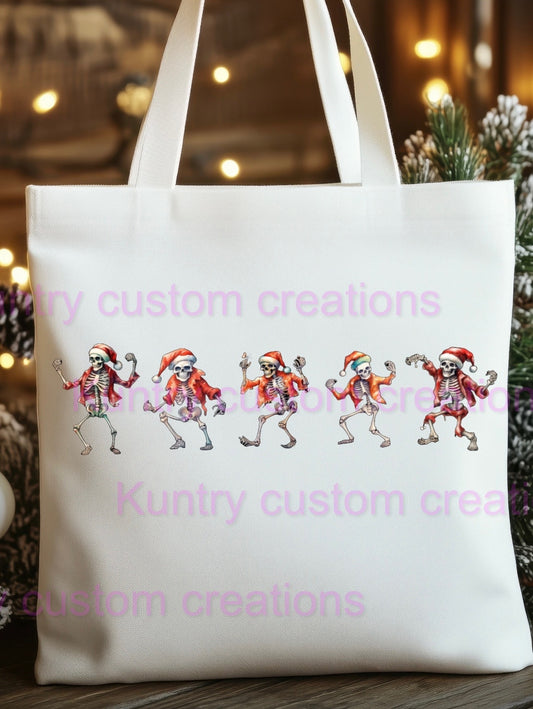 Dancing Christmas skeleton tote bag