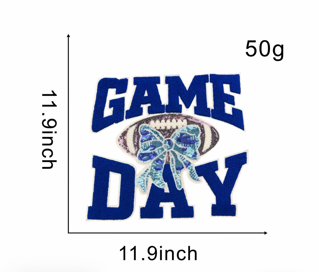 Blue or red game day iron on patch