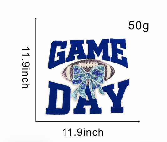 Blue or red game day iron on patch