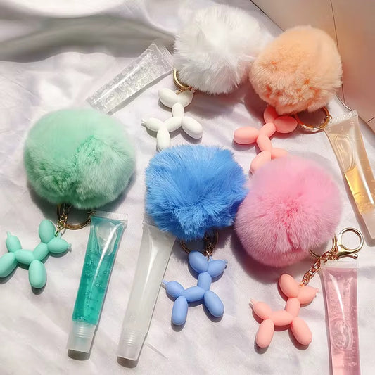 Lipgloss holder key ring ballon dog keychain set