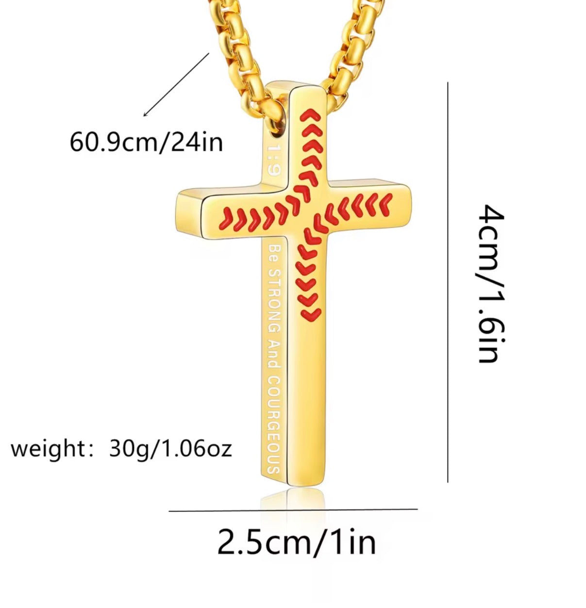 Baseball necklace Stainless steel linked cross and chain