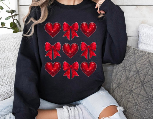 Red bows and hearts crewneck sweatshirt