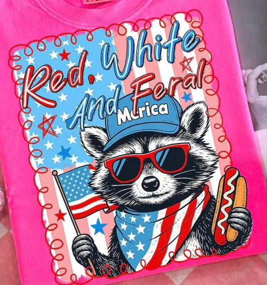 Red, white and feral 4th of July large DTF transfer