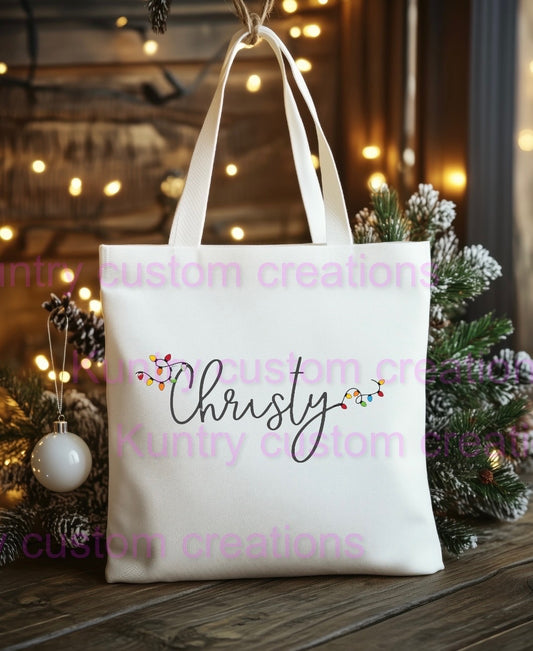 Custom Christmas name tote bag