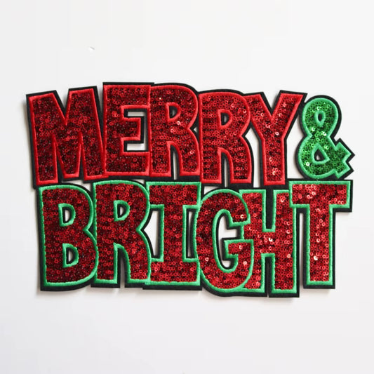 Merry and bright sequins large iron on patch