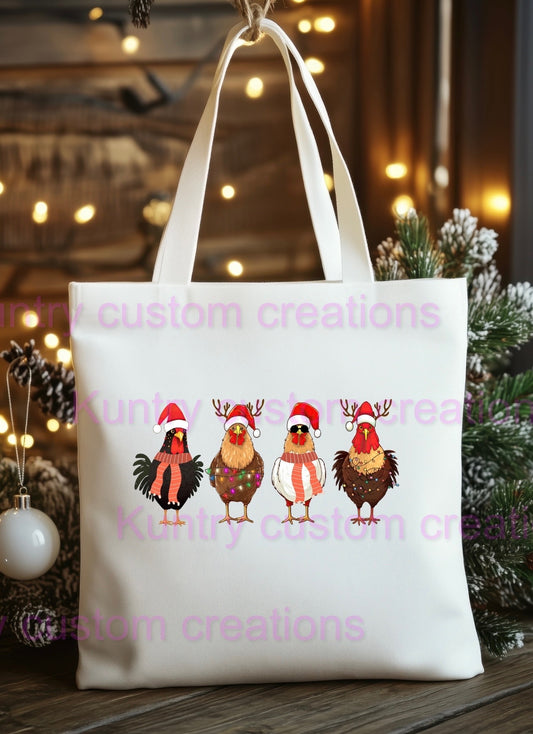 Christmas chicken tote bag
