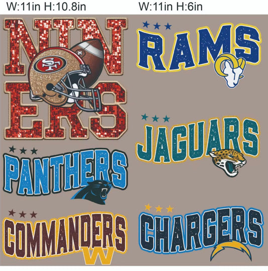 Football teams large DTF, niners, rams,panthers,jaguars,commanders,chargers