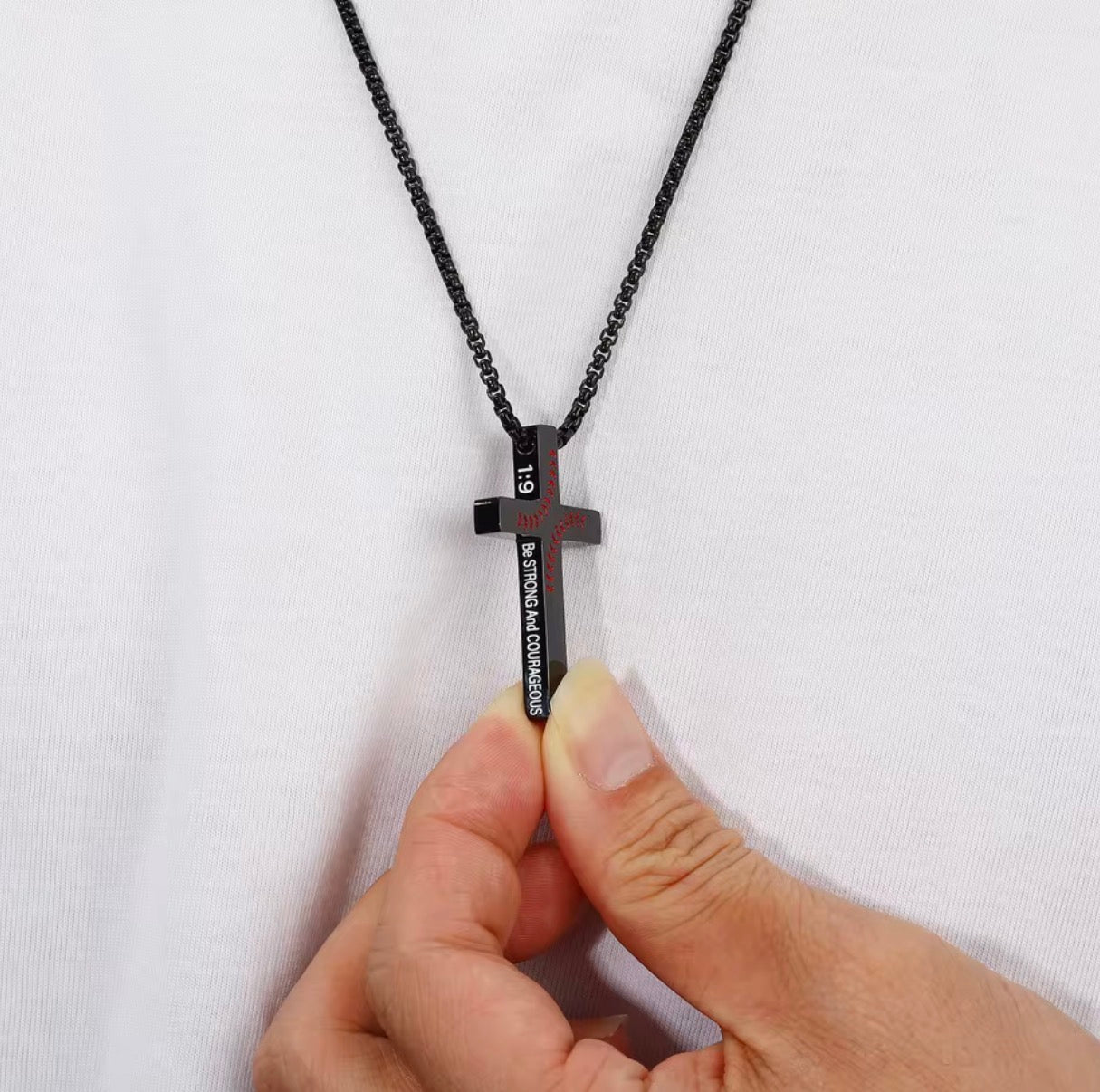 Baseball necklace Stainless steel linked cross and chain