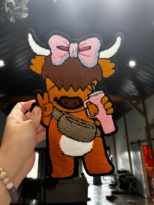 Bouji highland cow Chenille iron on patch