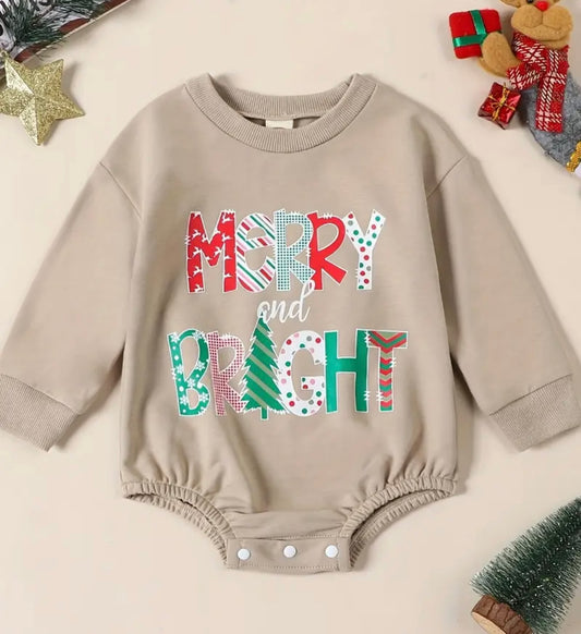 Merry and bright long sleeve bubble romper