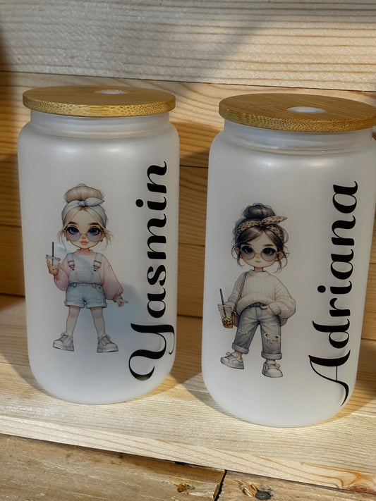Custom character with name 16 oz frosted glass cups