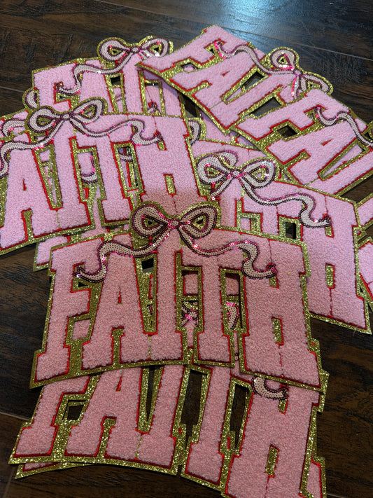 Pink faith iron on patch