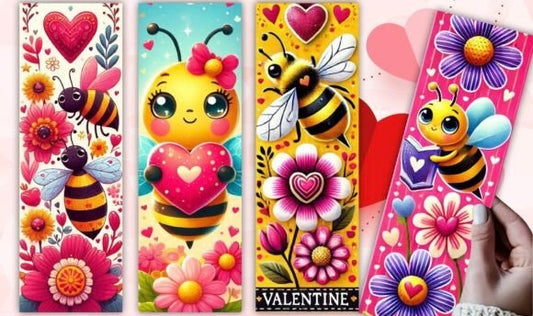 Set of 4 bee theme bookmarks