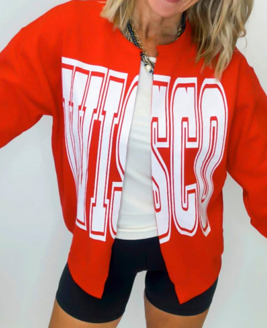 Wisco state crewneck cardigan
