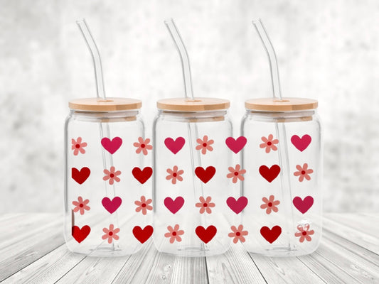 Hearts and flowers 16oz drinking glass