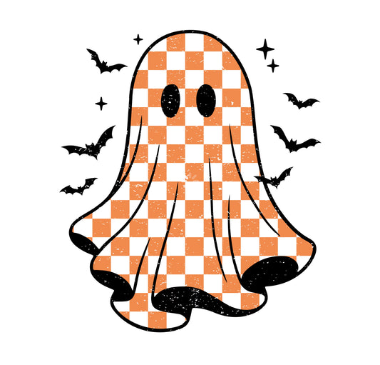 Checkard ghost halloween large 10 inch DTF transfer