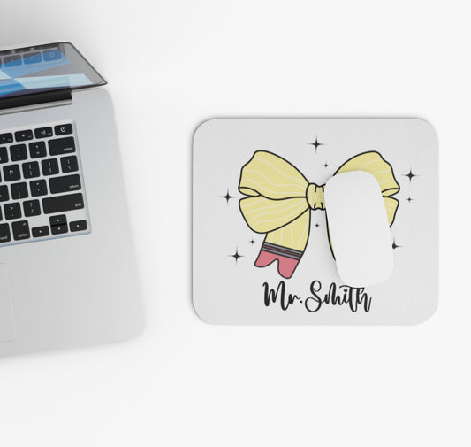 Personalized yellow pencil bow mouse pad